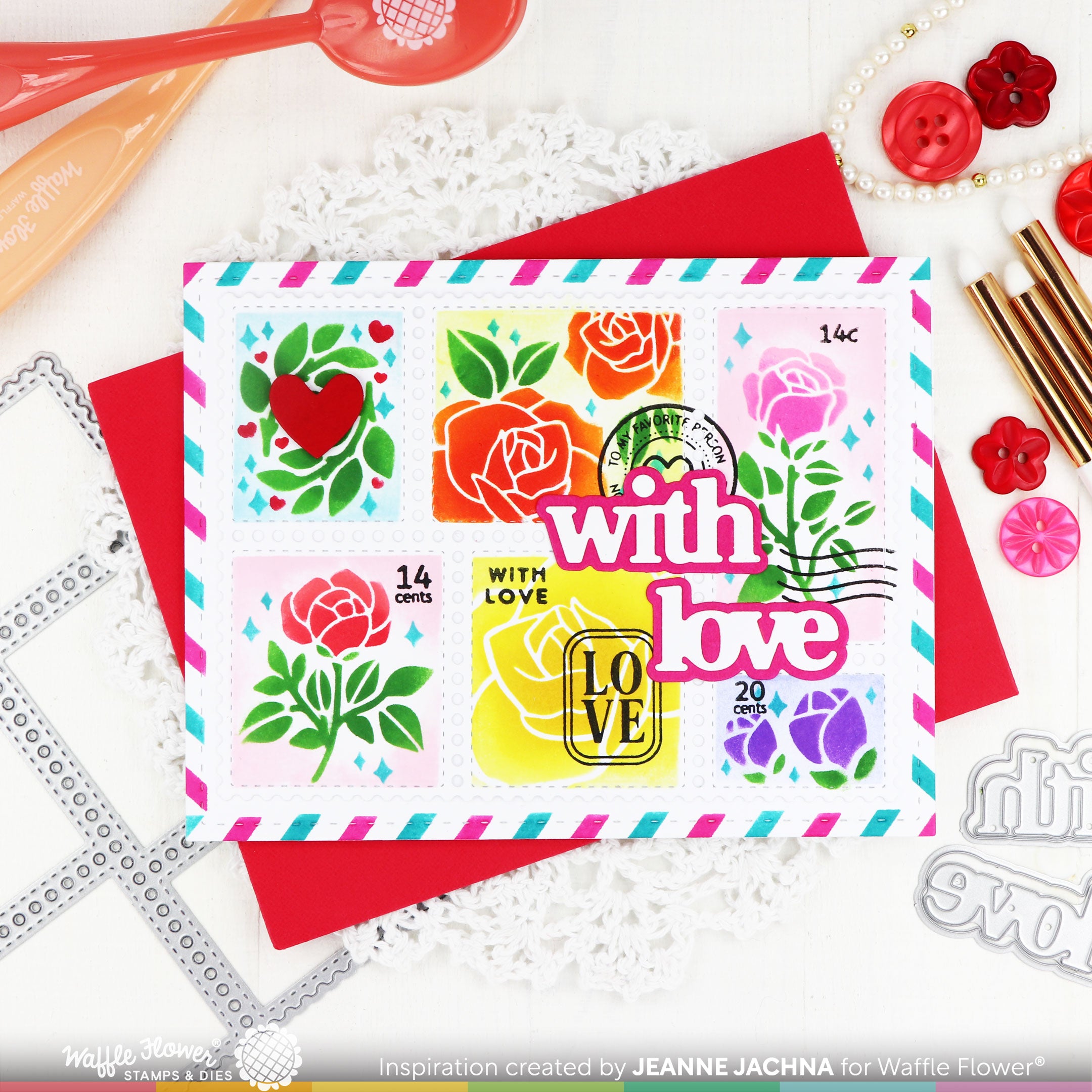 Waffle Flower: Postage Collage Love | Stamp